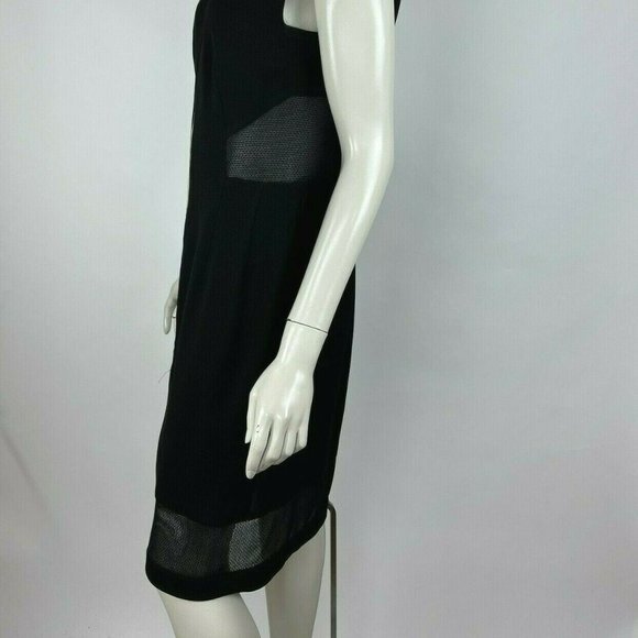 L'Agence Mesh Cutout Zip-Front Dress Cap Sleeve Crew Neck Midi Black Women 8 - Picture 15 of 16